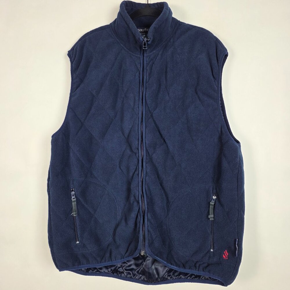 Vintage 90s Y2K Nautica Quilted Fleece Mens 2XL Sleeveless Blue Full Zip Vest